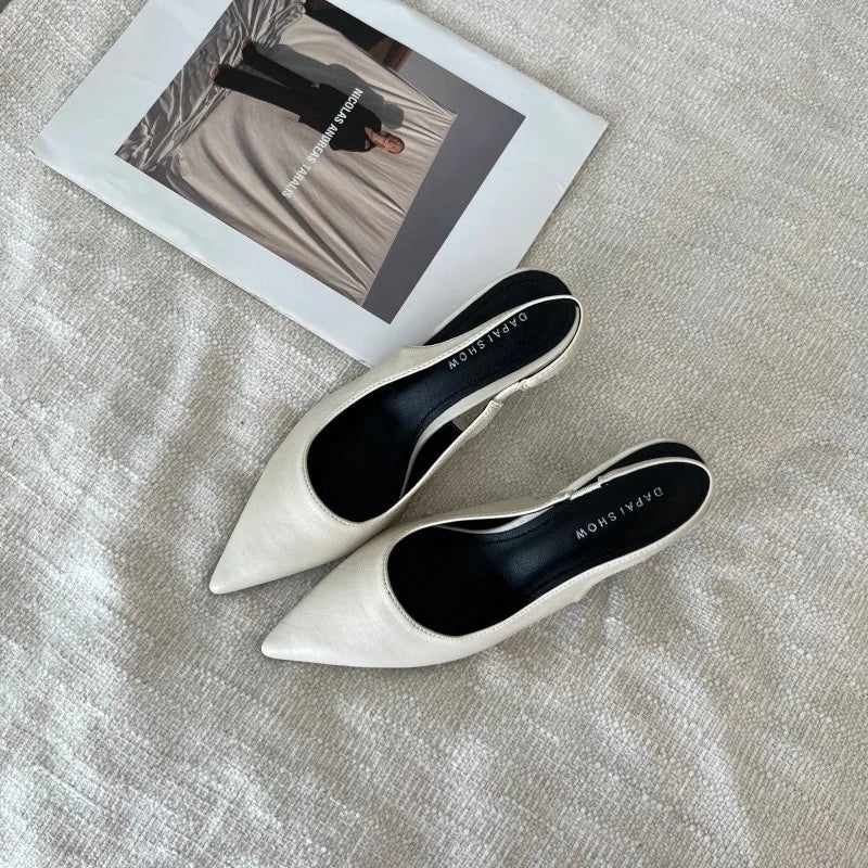 Black Pointed Toe Single Shoes Women's New Summer High Heels Thin Heel Slip-On Sandals Fashionable Elegant Women's Footwear